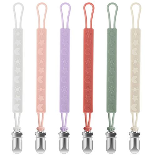 TenderBabe Silicone Pacifier Clip Holder for Baby Girls and Boys, Pack of 6 Soft Flexible Paci Binky Clips with One Piece Design