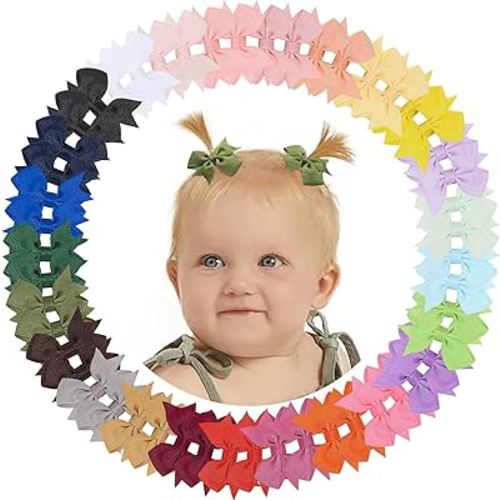 doboi 50PCS 2'' Baby Hair Bows Clips Fully Lined Grosgrain Boutique Solid Ribbon Mini Bows for Girls Teens Infants Kids Toddlers Newborn