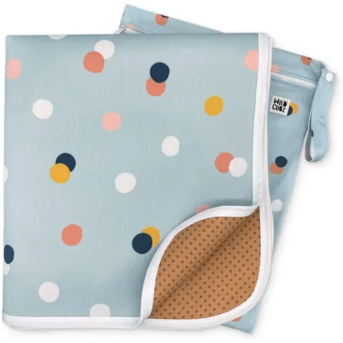 51" Heavy Duty Baby Splat Mat for Under High Chair | Includes Wet Bag | Premium Washable Toddler Mat | Baby Led Weaning | High Chair Mat for Floor | Craft Mat | Splash Mat (Dots on Dots)