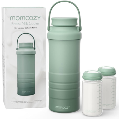 Momcozy 22oz Portable Breast Milk Cooler for Outdoor, Life Saver with 360° Total Cooling for 24 Hours, Larger Capacity Travel Breastmilk Chiller with 2pcs Baby Bottles for Breastmilk Storage, Green