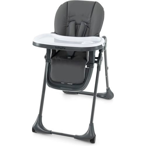 BABY JOY Convertible High Chair for Babies & Toddlers, Height Adjustable, Grow & Go High Chair w/Recline & Footrest, Removable Double Tray, Portable Baby Dinning Chair with Wheels (Dark Gray)