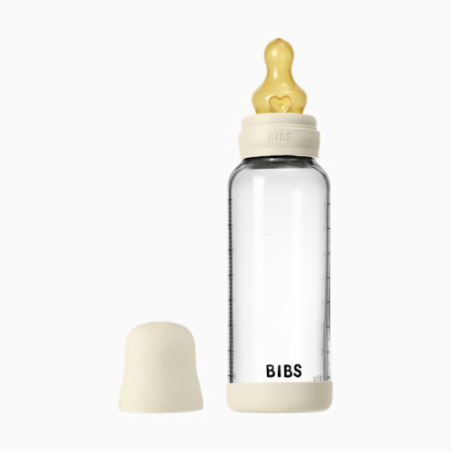 Baby Glass Bottle with Natural Rubber Nipple - Ivory