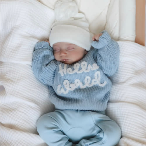 'Hello World' Chunky Knit Jumper | Blue – Little and Fern