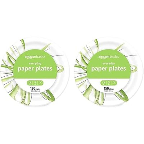 Amazon Basics Everyday Paper Plates, 10 Inch, Disposable, 150 Count (Pack of 2)
