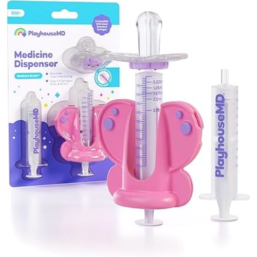 Medicine Buddy Medication Dispenser, Butterfly - Liquid Syringe for Newborns, Infants, Babies & Toddlers - Baby Medicine Kit with Pacifier Attachment for Accurate Dosing