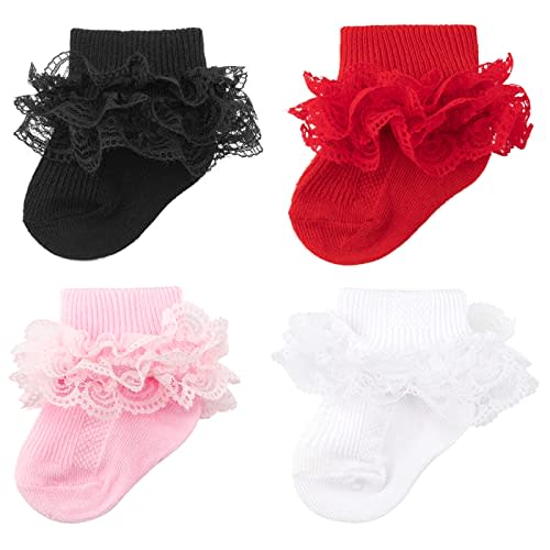 BQUBO Baby Girls Socks Eyelet Ruffle Lace Sock Baby Socks Newborn/Infant/Toddlers/Kids Frilly Summer Thin Dress Sock
