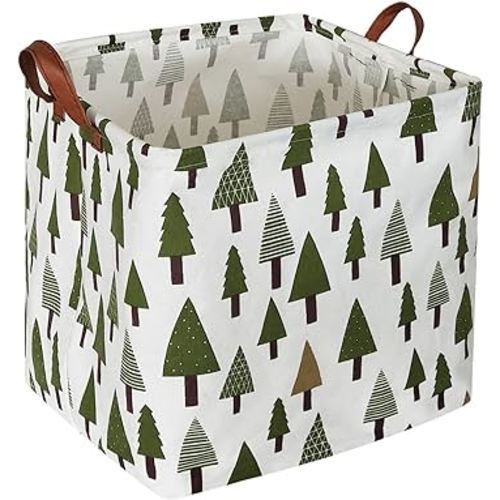 Square Woodland Storage bin, Nursery Basket,Collapsible Green Storage Box with Handles for Nursery Storage. (Square Tree)