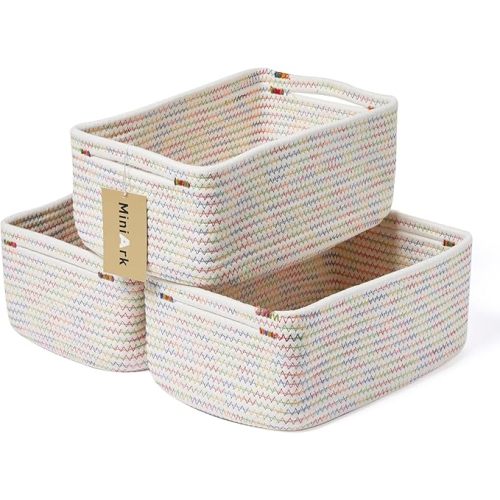 Shelf Storage Baskets for Organizing | Closet Organizer Bins | Small Baskets | Toy Basket | Cube Decorative Box | Shallow Basket | Woven Rope Basket | 13×8.5×5.1” | 3 Packs Rainbow