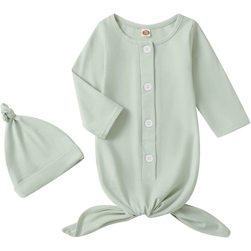 Baby Gown Newborn Cotton Nightgown Long Sleeve Stripe Baby Sleeping Bags Baby Boy Girl Coming Home Outfits Set
