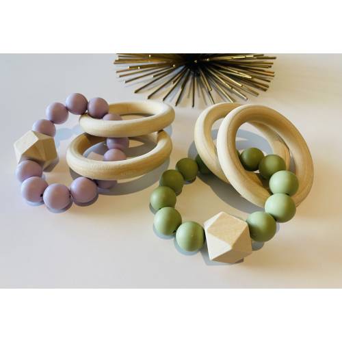 Neutral Baby Rattle, Wooden Toys, Silicone Beads, Sensory Toys, Wooden Rings, Baby Shower Gift, Personalize