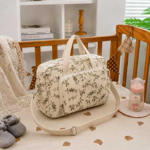 Quilted Floral Diaper Bag Baby Travel Tote Large Capacity Mommy Hospital Bag