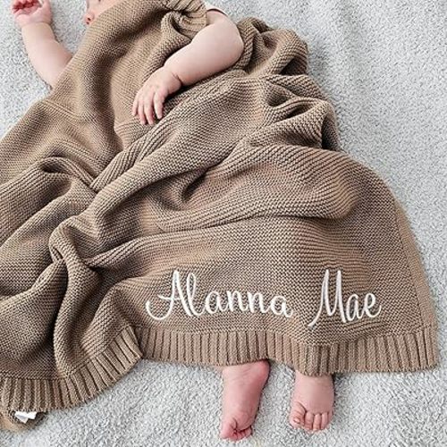 Personalized Baby Blanket Custom Embroidered Blanket with Name 37x42in Handmade Nursery Blanket Gifts for Newborn Baby Boy and Girl
