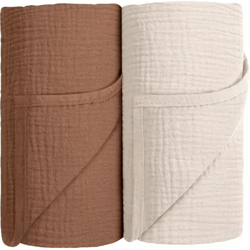 Susurration Muslin Swaddle Blanket Baby,100% Cotton Baby Receiving Blanket Soft Thin Baby Swaddle Blanket for Unisex Newborn 40x40in 2Pack (Dark Brown)
