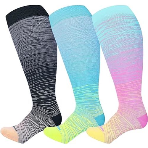 LEVSOX Plus Size Compression Socks for Women Men Wide Calf Extra Large 15-20 mmHg Knee High Sock for Nurses Pregnant Travel