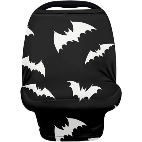 Belidome Halloween Bat Car Seat Covers for Baby Stroller Canopy Stretch Scarf, Black