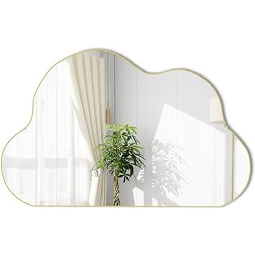 Gold Irregular Mirror, Cloud Shaped Mirror, Unique Asymmetrical Wall Mirror, Organic Abstract Mirror for Living Room Bathroom Bedroom Entryway, 33.5"x20.5"