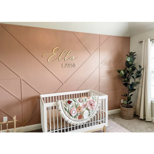 Nursery Name 3D Wood Sign / Cursive Name Laser Cut/ Custom Name Feature Wall Art Script Font / Gold nursery / elegant script Baby name