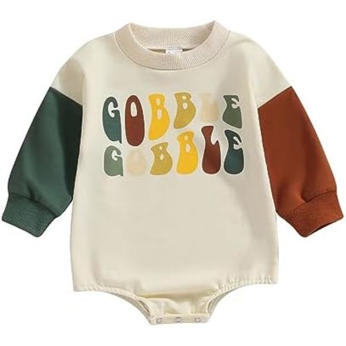 FYBITBO Thanksgiving Baby Girl Boy Outfit Turkey Pullover Sweatshirt Romper Long Sleeve Onesie Cute Fall Clothes