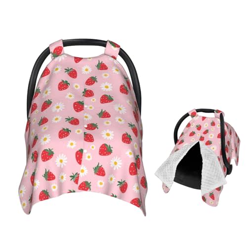 Muishi Strawberry Flowers Baby Car Seat Canopy Nursing Cover for Newborn Car Seat Breastfeeding Covers Blanket Newborn Shower Gift