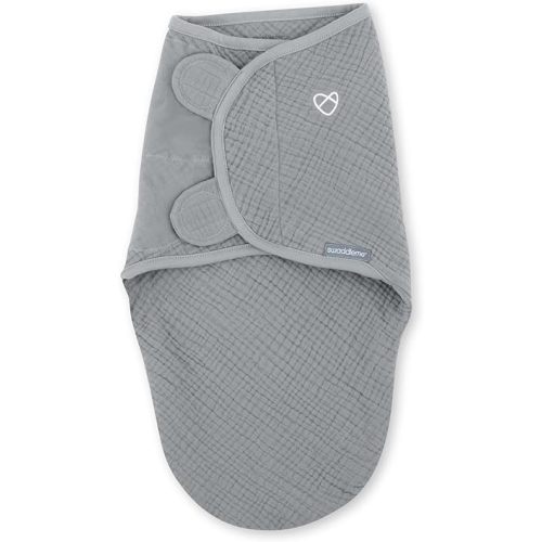 SwaddleMe by Ingenuity Muslin Original Swaddle, 100% Cotton, Size Small/Medium, for Ages 0-3 Months, 7-14 Pounds, Up to 26 Inches Long, 1.5 TOG - Gray