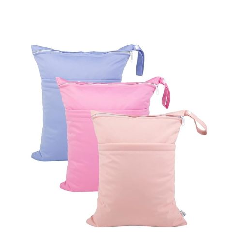 babygoal Wet Dry Bags for Baby Cloth Diapers, Washable Travel Bags, Beach, Pool, Gym Bag for Swimsuits & Wet Clothes with 2 Pockets 3 Pack 3LN09