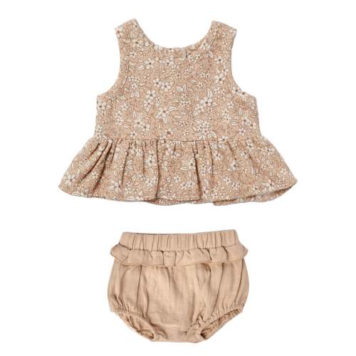 Organic Sleeveless Peplum Set, Apricot Floral