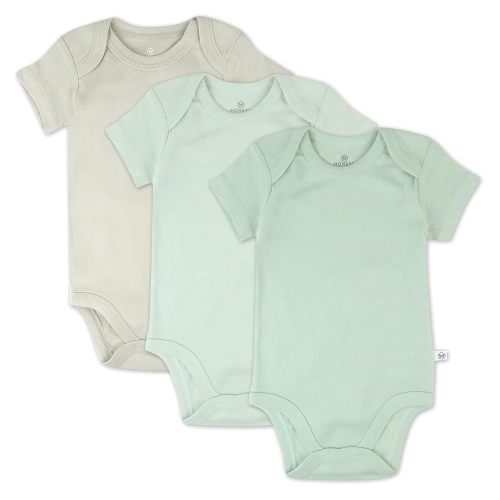 HonestBaby 3-pack Short Sleeve Bodysuits One-piece 100% Organic Cotton for Infant Baby Boys, Girls, Unisex, Sage Ombre, 0-3 Months