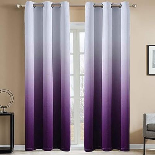 Yakamok Light Blocking Gradient Color Curtain Panels Purple Ombre Blackout Curtains Room Darkening Thermal Insulated Grommet Window Drapes for Living Room/Bedroom (Purple, 2 Panels, 42x96 Inch)