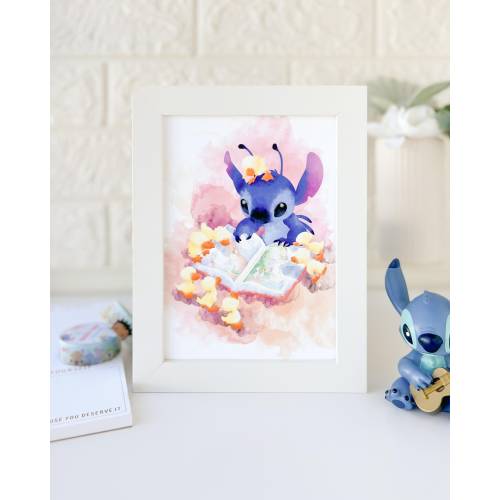 Storytime With Stitch Watercolor Art Print/ Lilo Ohana Print/ Whimiscal Family Disney Inspired Art Home Decor/ Office Living Dorm Nursery