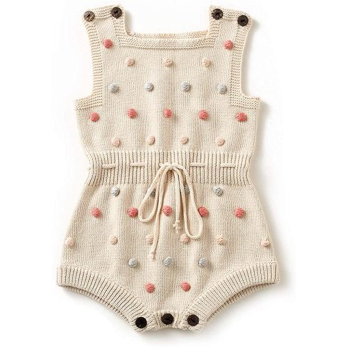 Simplee kids Baby Girl Kint Romper Fall Sleeveless Pompoms Rompers Newborn Little Girl Overall Jumpsuit Outfits