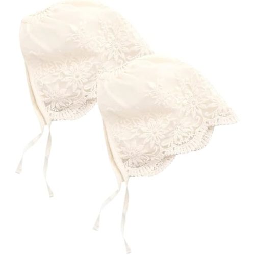 KESYOO Silk Hair Bonnet - 2pcs Baby Lace Hat for Newborns, Summer Beige