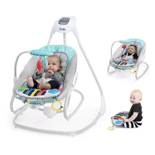 Baby Einstein Ocean Explorers Kick to It 4-in-1 Musical Swing & Rocker with Piano: Adjustable Speed, Detachable Toy Bar, Reclining Seat