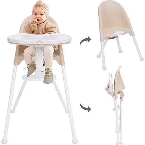 HAN-MM High Chair Folding,One Click fold,Save Space, Detachable Double Tray, Infant Chair, Car Traveling, 3 in 1 Convertible, 3-Point Harness, Adjustable Footrest, Non-Slip Feet, Adjustable Legs