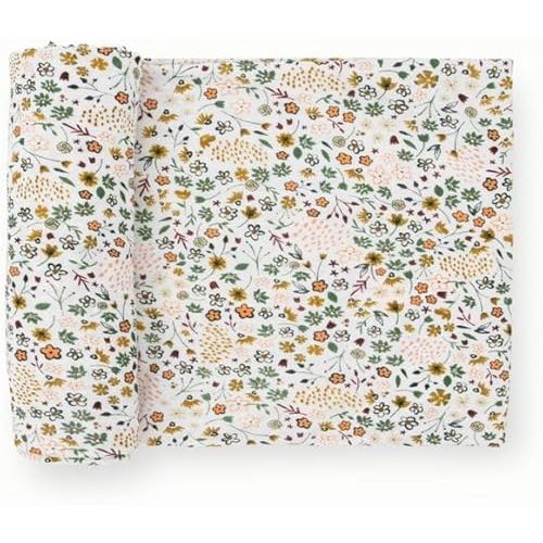 Stretch Knit Swaddle Blanket | Single | Super Soft | Swaddling, Burping, Nursing | Newborns and Infants | Large 47” x 47” | Machine Washable | Pressed Petals