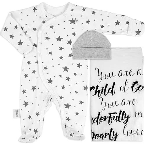 Ocean Drop Designs 3 Pcs Baby Onesie - 100% Cotton Newborn Baby Clothes for Boys & Girls - Unisex Gender Neutral Essentials Gifts (Gray Stars)
