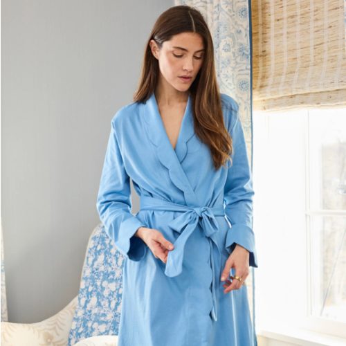 LAKE | Women | Pima Cotton Pajamas | Serene Blue Scallop Robe (size Large)