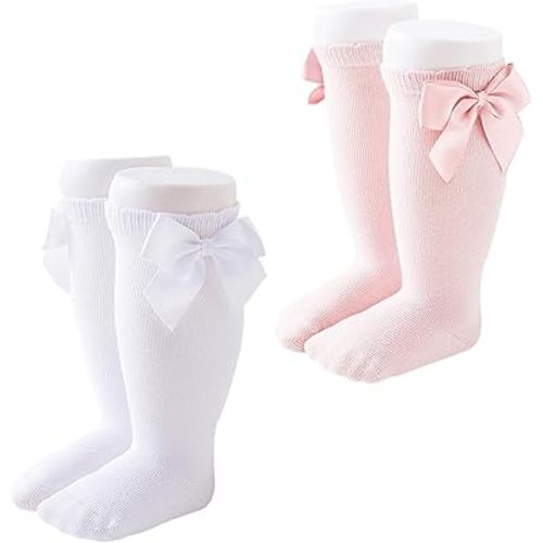 Marchare Baby Girls Knee High Socks Baby Girls Bow Stockings Cotton Uniform Stockings Dress Socks