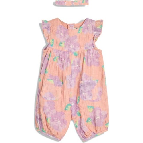 Tropical Floral Cotton Romper & Headband Set, 3-6M