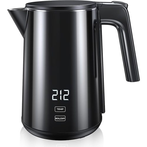 Electric Kettle, Double Wall Stainless Steel Cool Touch Water Boiler Heater, 7 Temperature Control Teapot, 4H Keep Warm, 1.0L 1200W Fast Heat with Auto Shut-Off, Boil-Dry Proof Coffee Tea Pot, Black