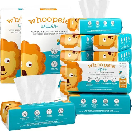 100% Pure Cotton Dry Wipes | 1200 Count | Use Wet or Dry | Soft & Sensitive | Hypoallergenic | Extra Strong & Absorbent | Perfect for Diaper Changes, Runny Noses, Drool, Meal Time & Nursing