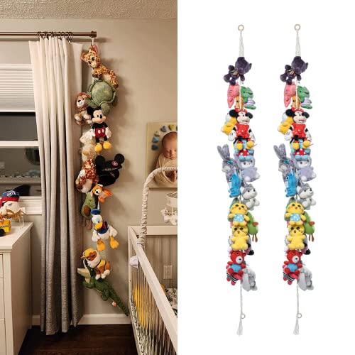 LONCHDAN 80" Cotton Hanging Storage Chain For Stuffed Animals Storage with 20 Metal Clips Stuffed Animal Display Holder Chain for Wall or Corner Nursery Play Room