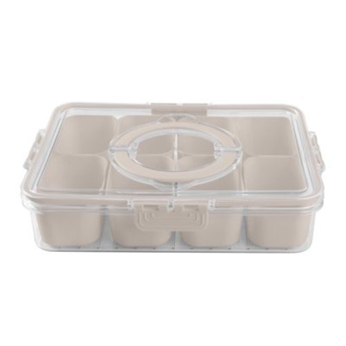 Cook With Color 8-Compartment Snackle Box, Charcuterie Container, Divided Serving Tray with Lid & Handle, Taupe