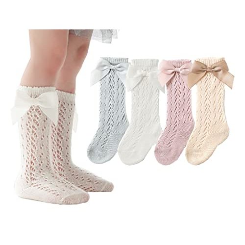 CHUNG Toddler Baby Girls Knee Hight Stocking Cotton Socks 0-7Years Solid Color Bowknot Thin Spring Summer