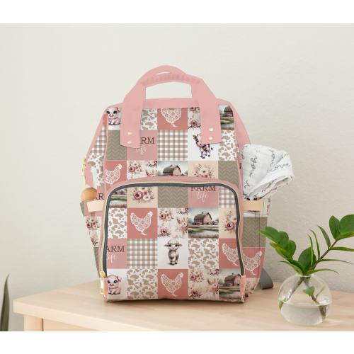 Farm Animals Diaper Bag Backpack: Patchwork Baby Girl Bag