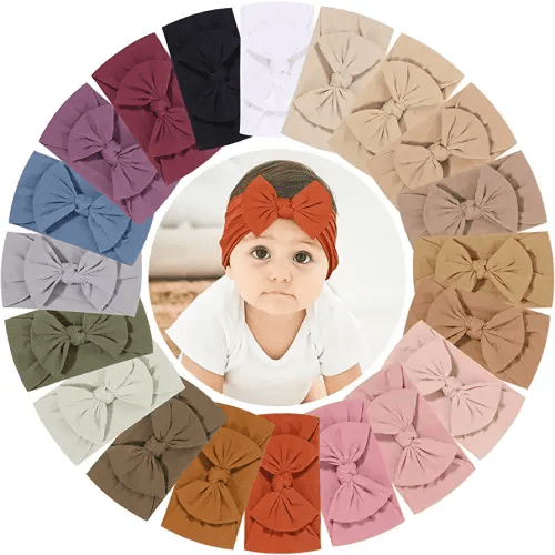 jollybows 20pcs Baby Nylon Headbands With Bow Elastic Hairband For Girls Newborn Infant Toddlers Kids Hair Accessories