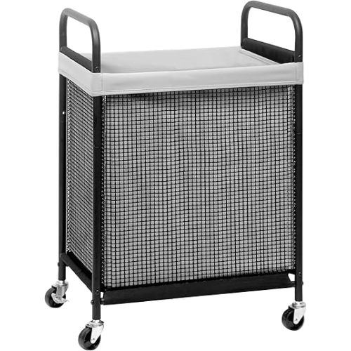 STORAGE MANIAC Rolling Laundry Hamper with Wheels 1-Section Laundry Sorter Rolling Laundrys Basket on Wheels with Removable Bag Clothes Hamper Laundrys Organizer Cart Bathroom Bedroom 90L Grey