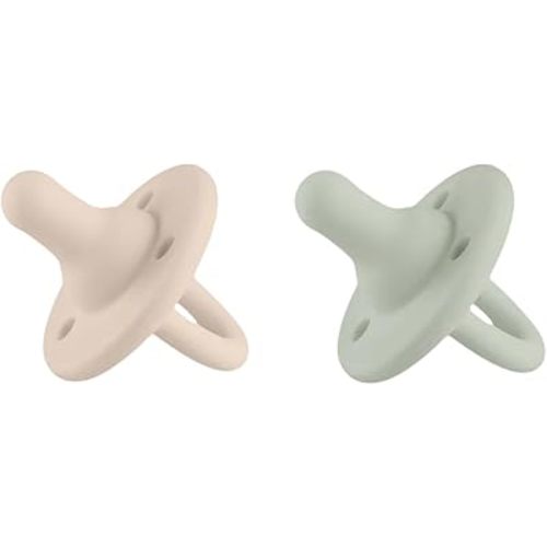 Lee Lee and Me Newborn Pacifier 2-Pack - Sand & Sage - 100% Medical Grade Silicone Paci - Breast-Like Nipple for Natural Latch - Size 0-18 Months