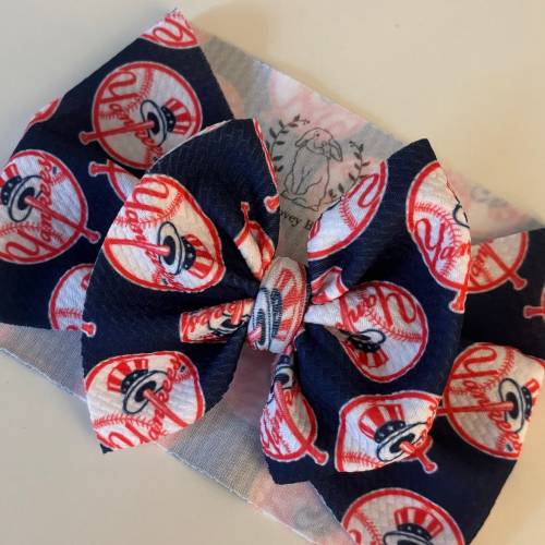 New York Yankees bow For baby Girl Bow HeadWraps Nylon Headbands saint Bow Spring Summer Baseball MLB Opening Day yanks nyc navy red
