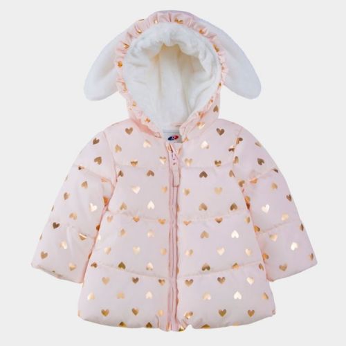 Rokka&Rolla Infant Girls' Fleece Puffer Jacket-Baby Warm Winter Coat-Pink Heart, size 6-9 Months