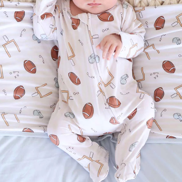 Tiny Touchdowns One-Piece Footie in Neutral | Caden Lane 3-6 months